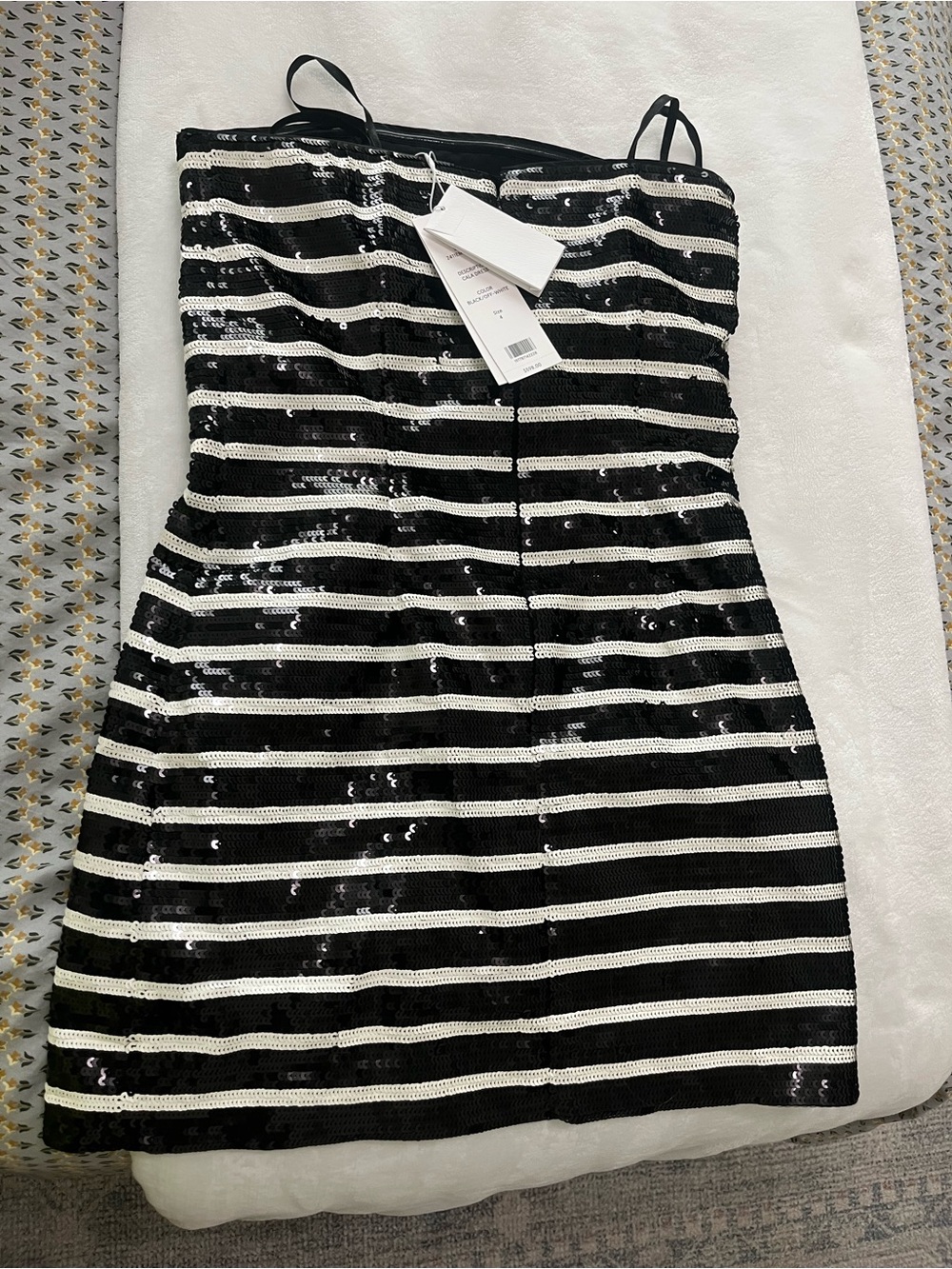Veronica Beard Black and White Sequin Stripe Strapless Mini Dress - Picture 5 of 6